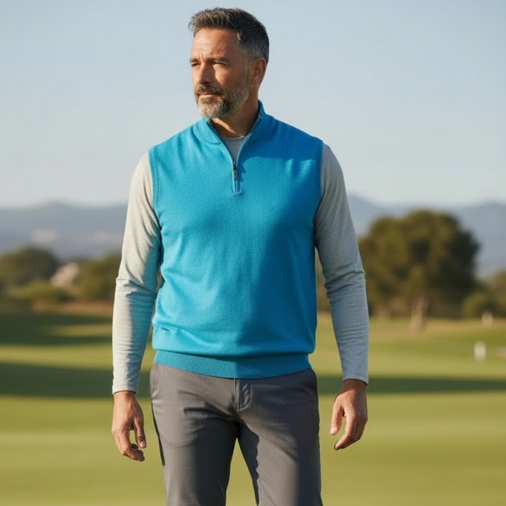 G-Mac by Kartel 100% Merino Wool 1/4 Zip Golf Vest Blue 2XL New!